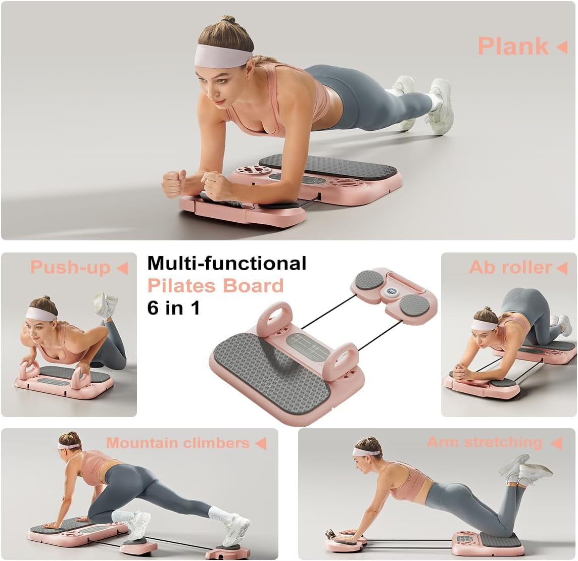 Enhanced Pilates Reformer and Home Workout Equipment Kit with Timer, Ab Workout Accessories, Multifunctional Push-Up Board, Resistance Bands, and Balance Board for Women